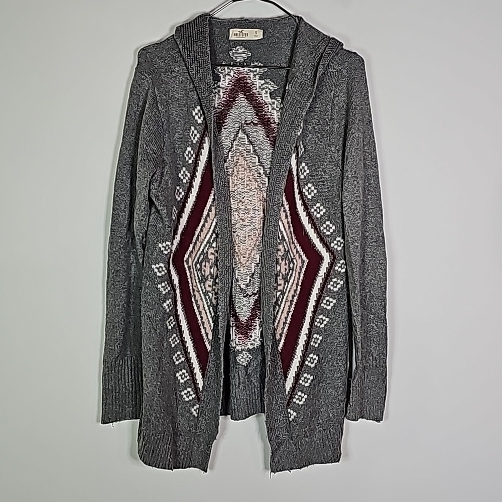 Hollister small gray and red hooded layering  cardigan